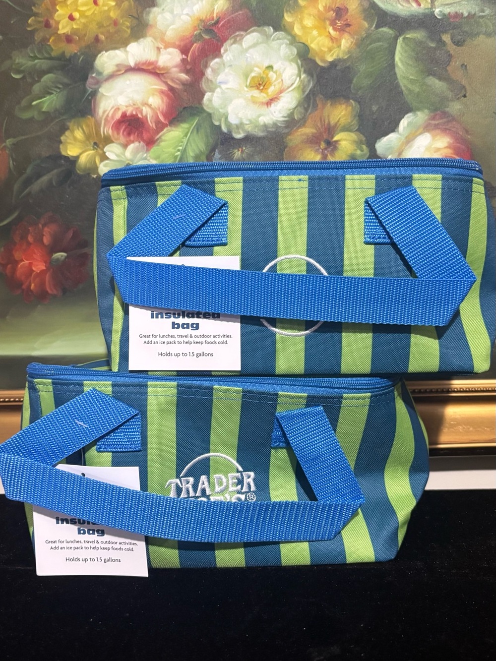 NWT 2 Trader Joe’s Mini Insulated Lunch Cooler Tote Bag Set 1.5 Gallon blue stri